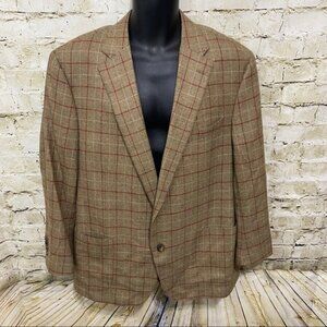 Samuelsohn Tan Red Plaid Wool Cashmere Blazer